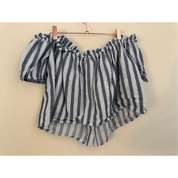 ZARA Trafaluc Blue and White Off The Shoulder Top Size Small - Picture 2 of 3